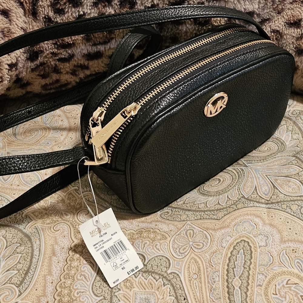 Michael Kors Black Crossbody Bag with Gold Zippers